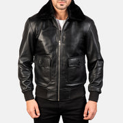 Mens black G1 leather flight jacket front view