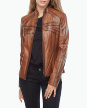 Women's brown Leather Biker Jacket