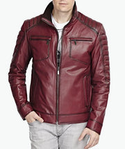 Mens red leather biker jacket front view