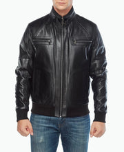 mens black leather bomber jacket