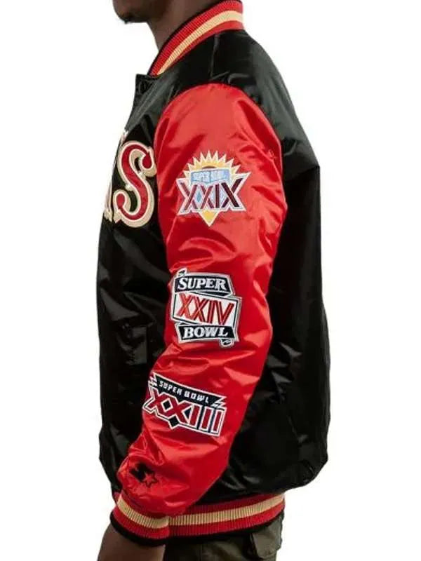 black and red san francisco patches jacket