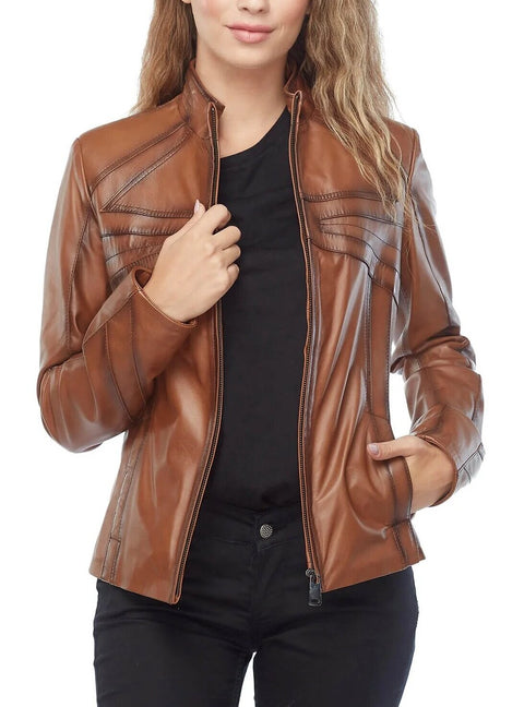 Women's Brown Leather Biker Jacket