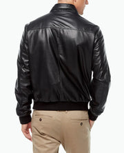 black leather jacket with ribbed cuffs