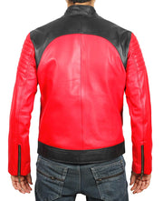 Mens vintage red leather biker jacket back view