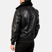 Real Leather Flight Bomber Jacket with Remoeable Faux Fur Collar