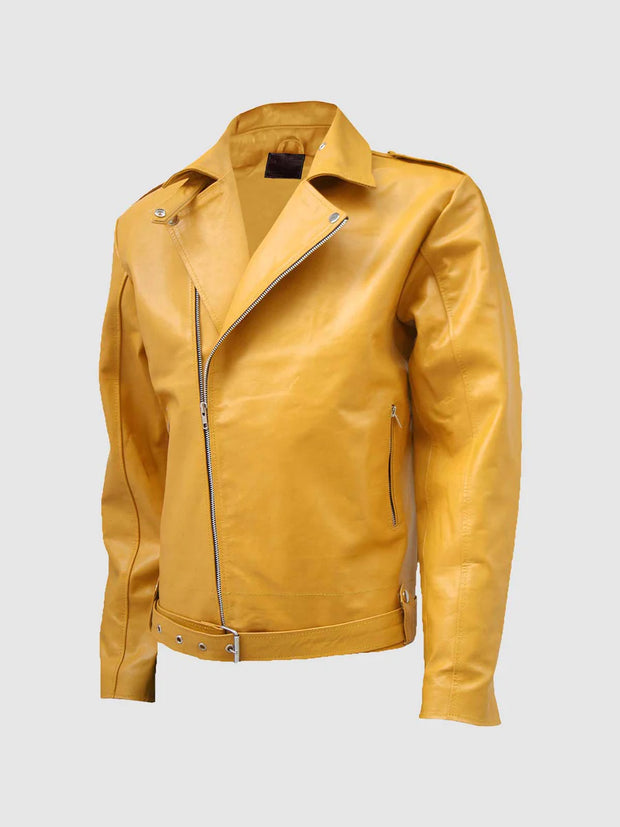 yellow biker leather jacket