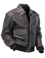 Mens vintage black leather bomber jacket side view