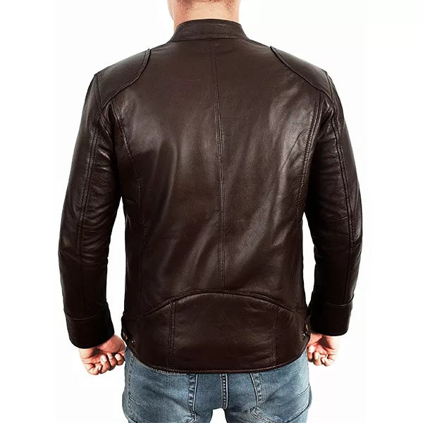 dark brown leather jacket