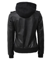 black leather jacket with hood